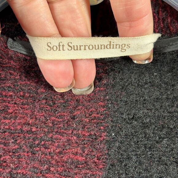 Soft Surroundings Women Jacket Coat Hardey Buffalo Plaid Wool Red Black Large - Picture 9 of 11